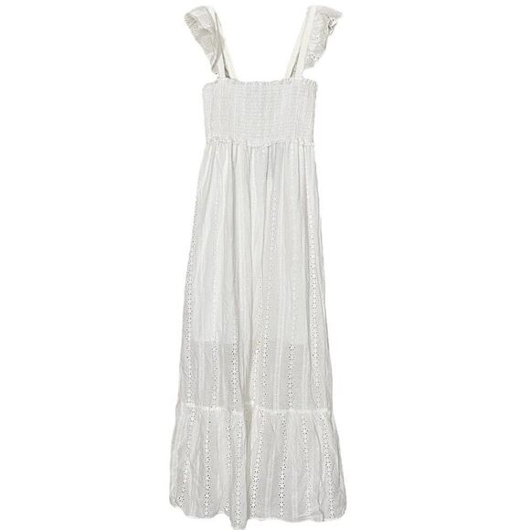 Know One Cares White 100% Cotton Smocked Bust Eyelet Maxi Dress NWT Size Medium - Picture 2 of 4
